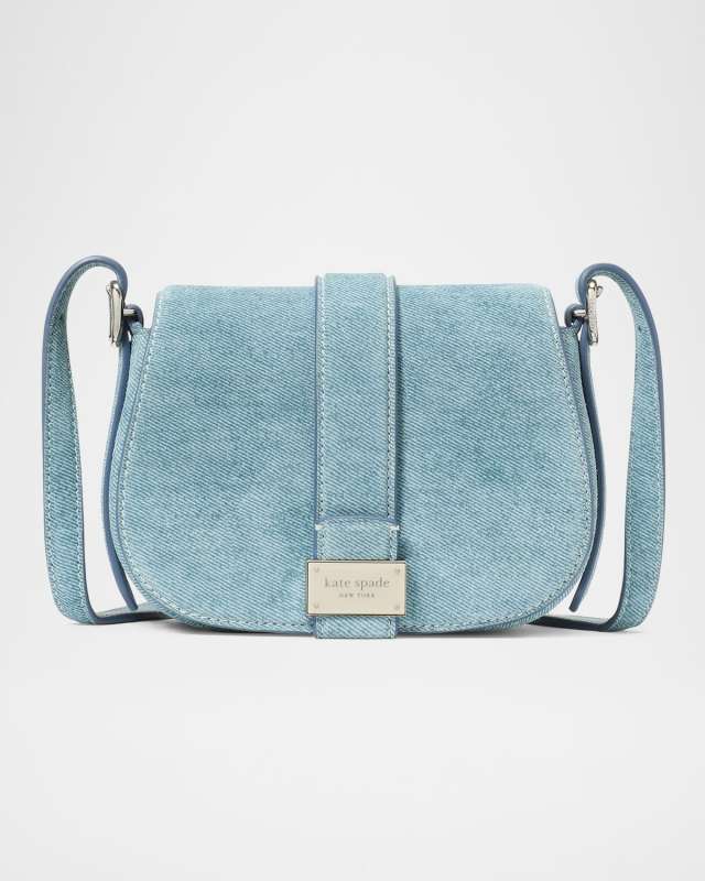 nouveau denim suede mini saddle crossbody bag